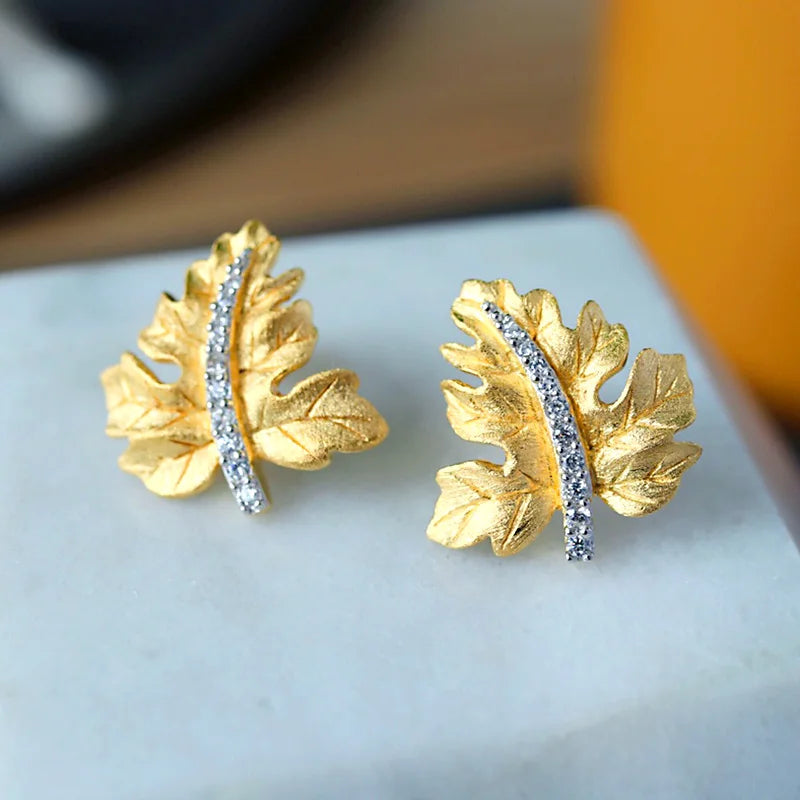 Brushed Gold Maple Studs